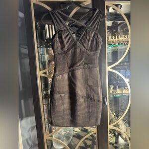 BCBGMaxAzria Black & Gold Dress Black over gold metallic.